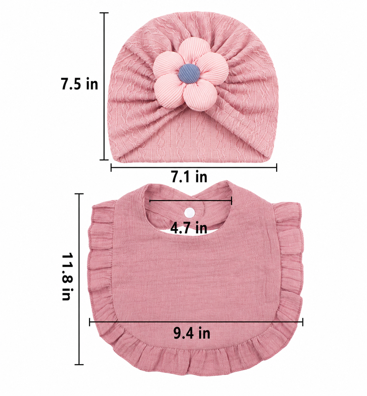 Newborn Muslin Hat Bib Set Soft Cotton