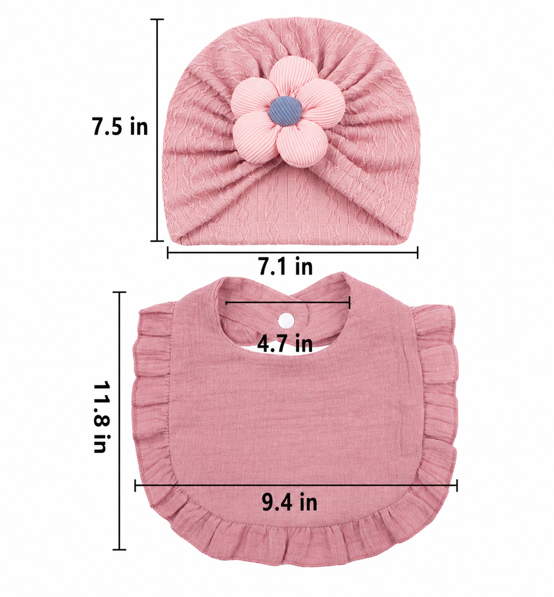 Newborn Muslin Hat Bib Set Soft Cotton