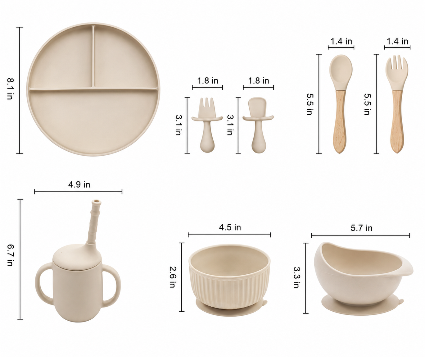 Baby Silicone Feeding Set Non Slip Suction Plate Bowl Cup Cutlery