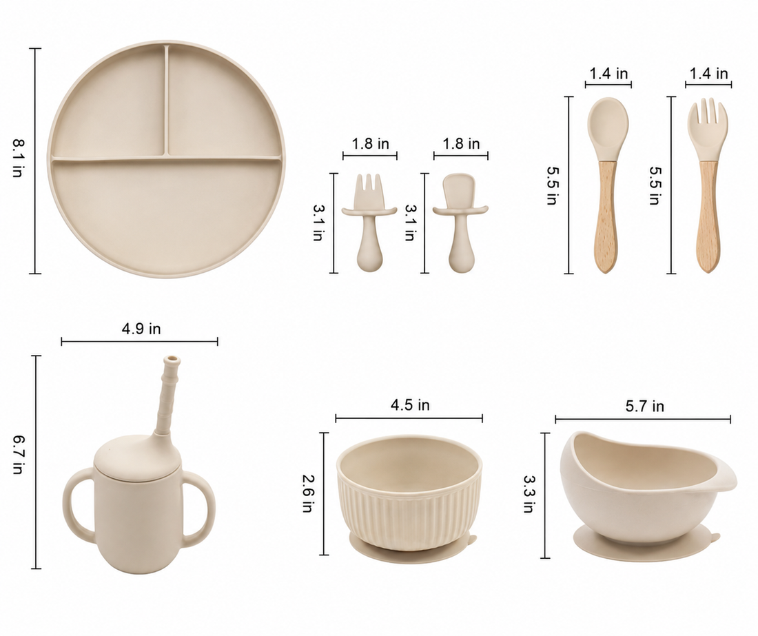 Baby Silicone Feeding Set Non Slip Suction Plate Bowl Cup Cutlery